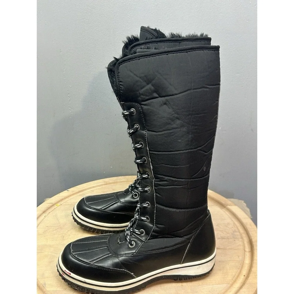 AU Air Underground Boots Womens 7 Quilted Lace Up Side Zip Black Tall Warm
